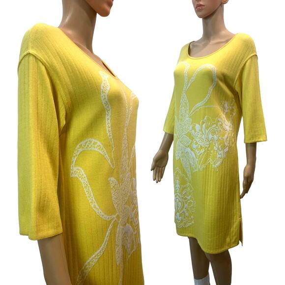 St John Yellow Knit Floral Dress NWT 2009 Resort Wool Rayon Sz 6 - Picture 5 of 13